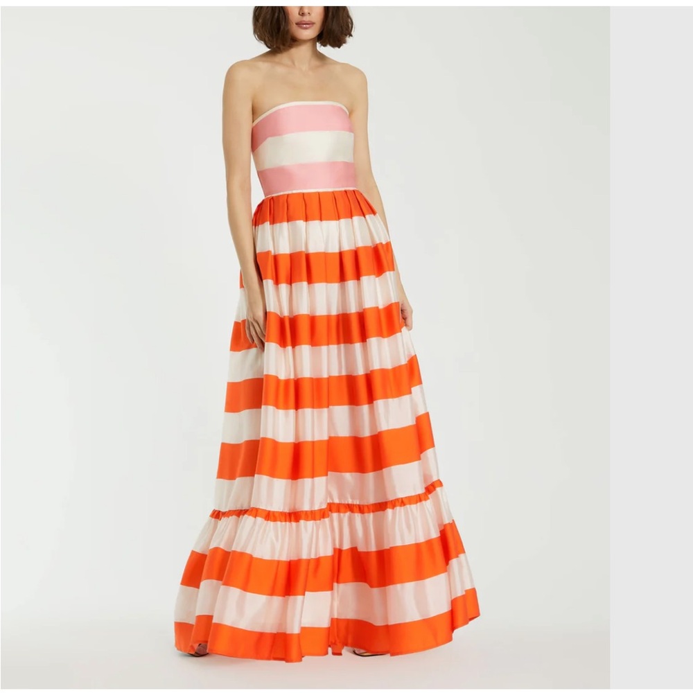 Mac Duggal Orange and Cream Striped Maxi Dress